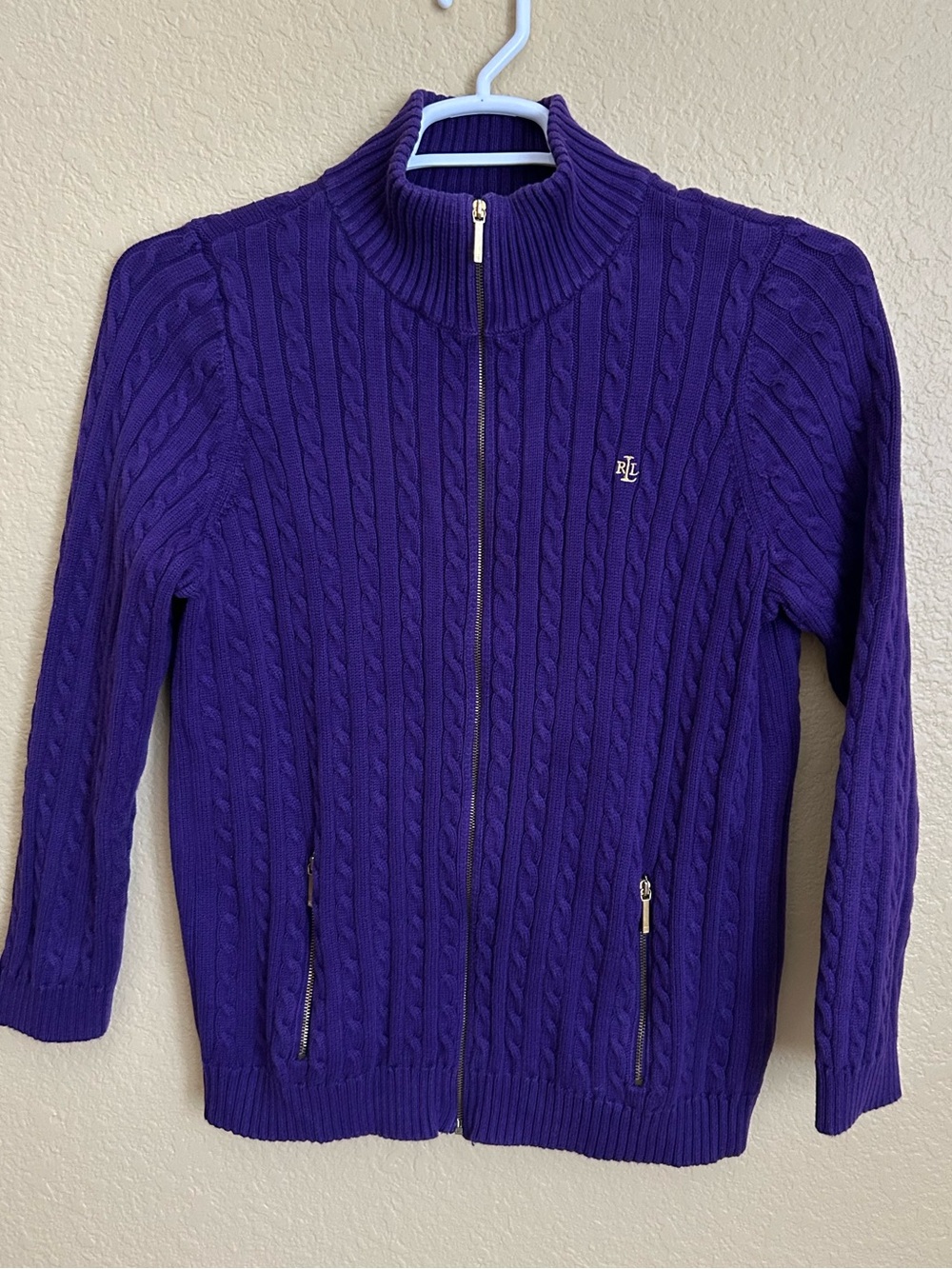 Lauren Ralph Lauren Purple Cable-Knit Zip Front Sweater